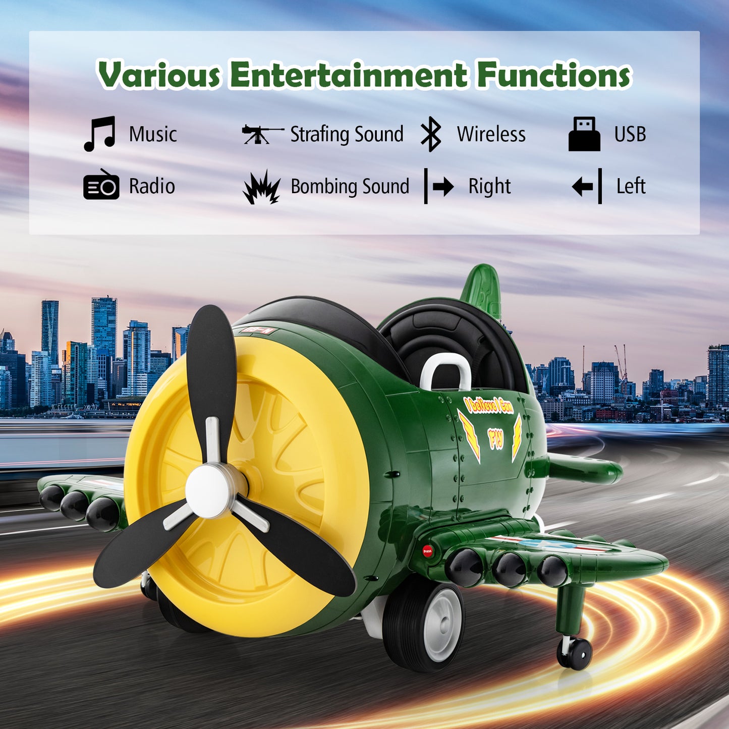 Kids Ride On Electric Airplane Car Toy with Joysticks and Remote Control-Blue