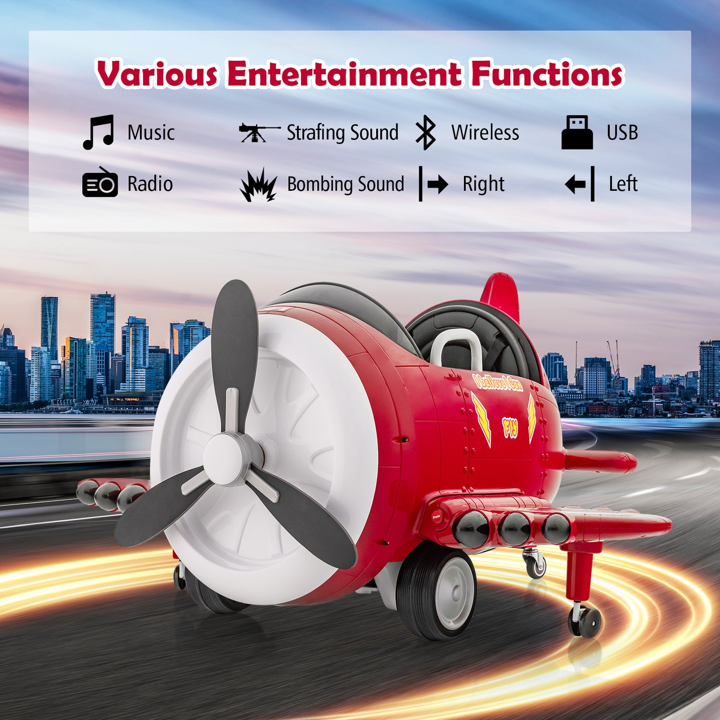 Kids Ride On Electric Airplane Car Toy with Joysticks and Remote Control-Blue