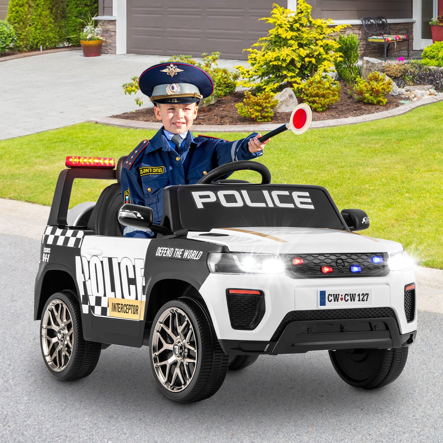12V Kid Ride on Police Car with Remote Control for Children-Black
