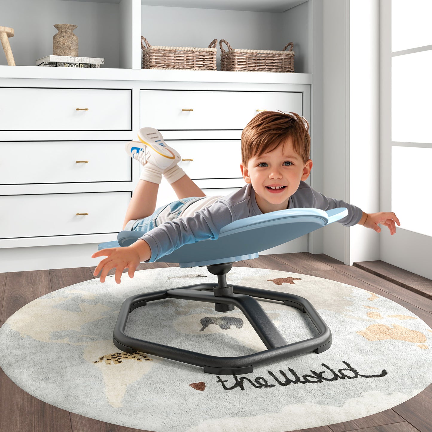 Kids Sensory Swivel Chair Elephant Petal 360° Spinning Chair-B-Blue