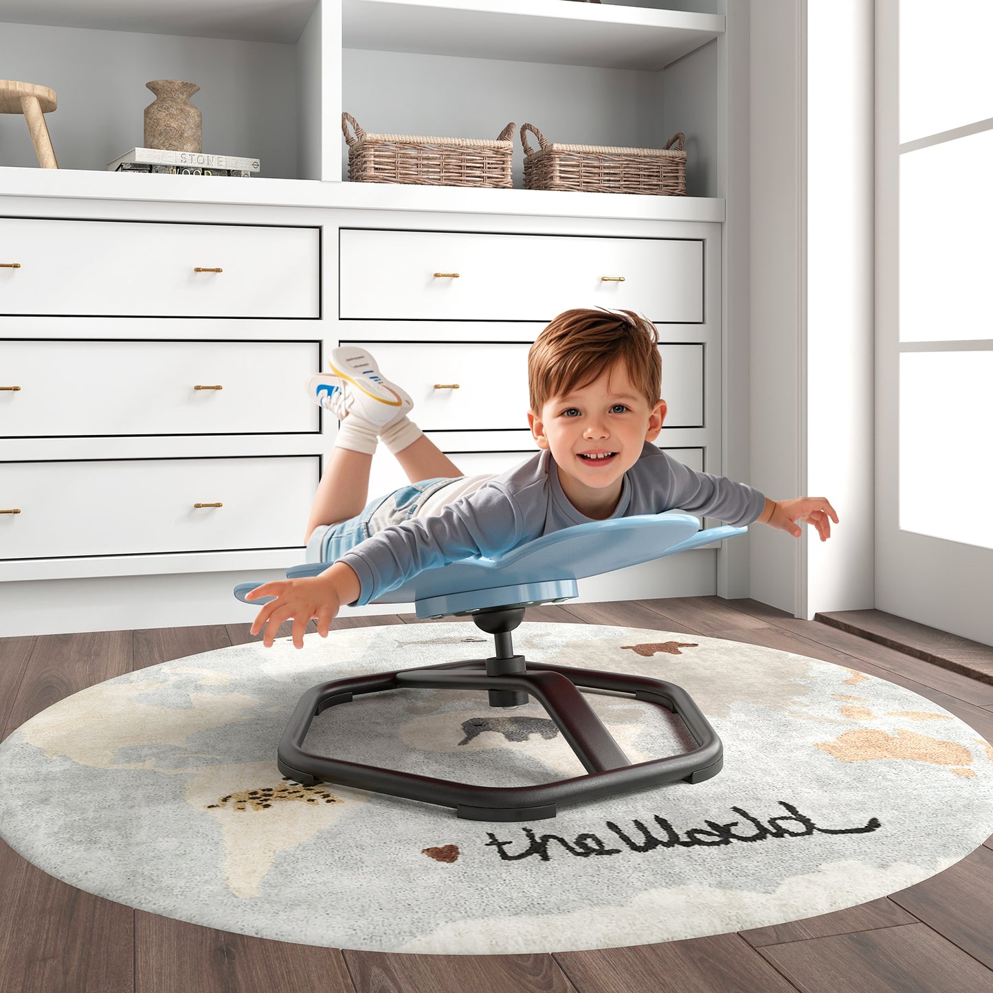 Kids Sensory Swivel Chair Elephant Petal 360° Spinning Chair-B-Blue