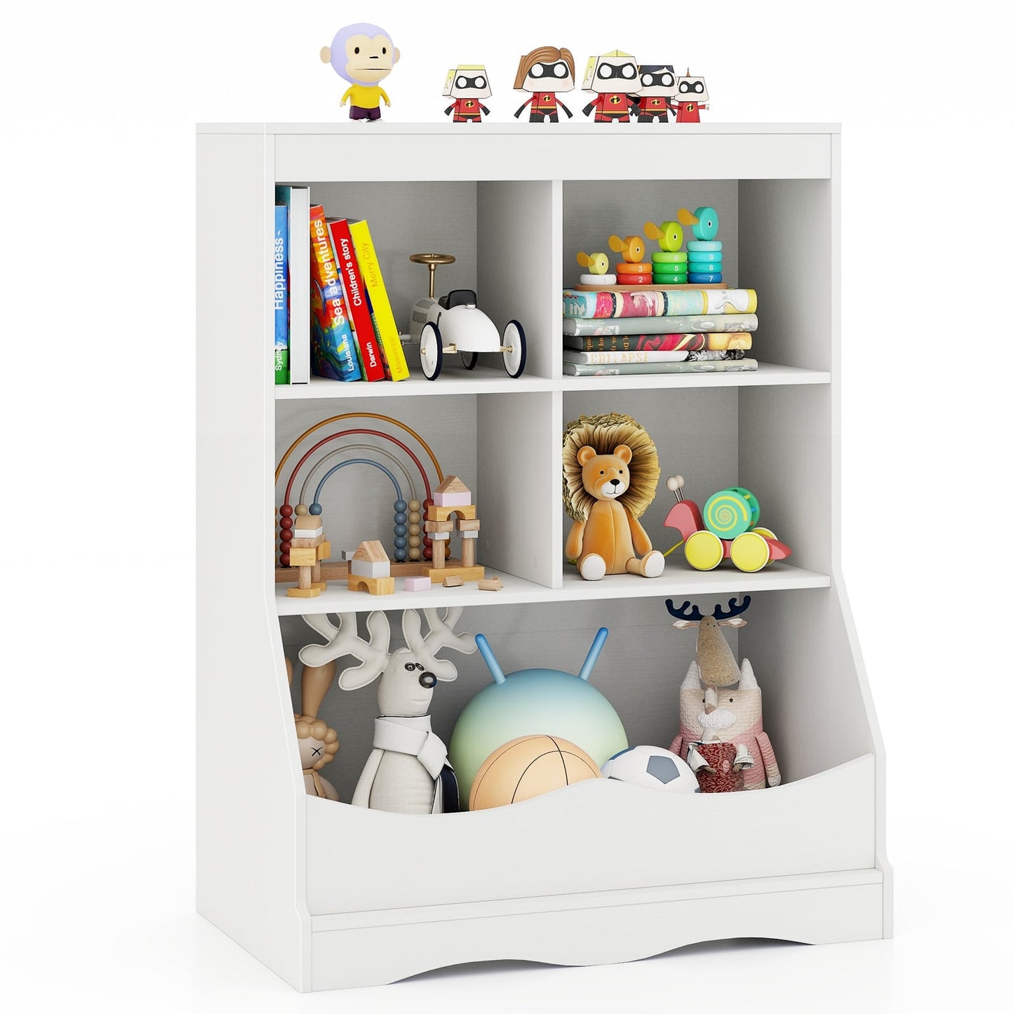 Kids Storage Shelf Home Toy Storage Organizer with 5 Cubes-Grey