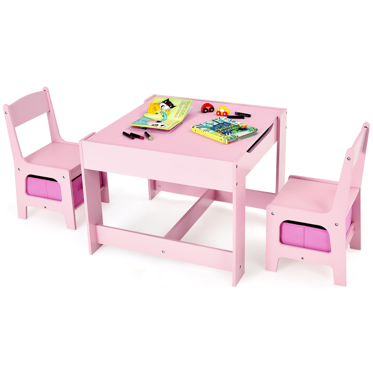 Children's Table and Chair Set with Storage Boxes-Beige