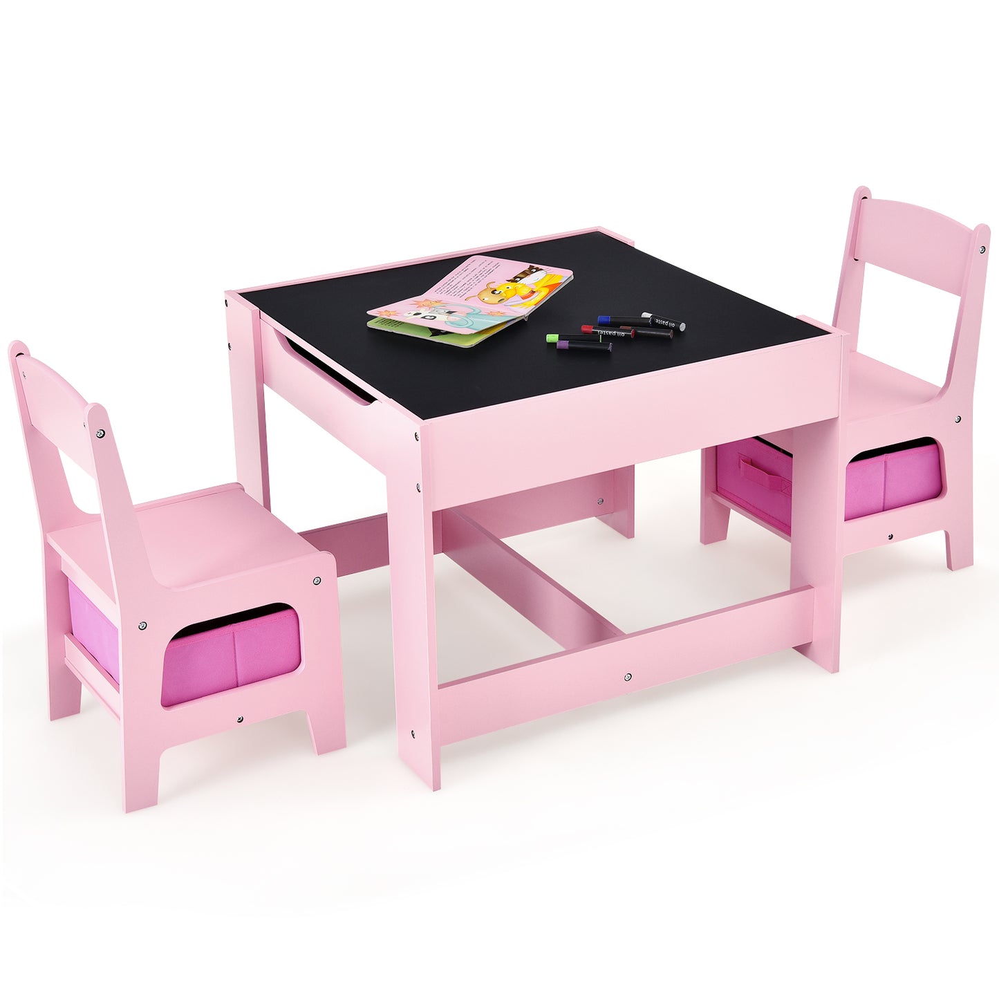 Children's Table and Chair Set with Storage Boxes-Beige
