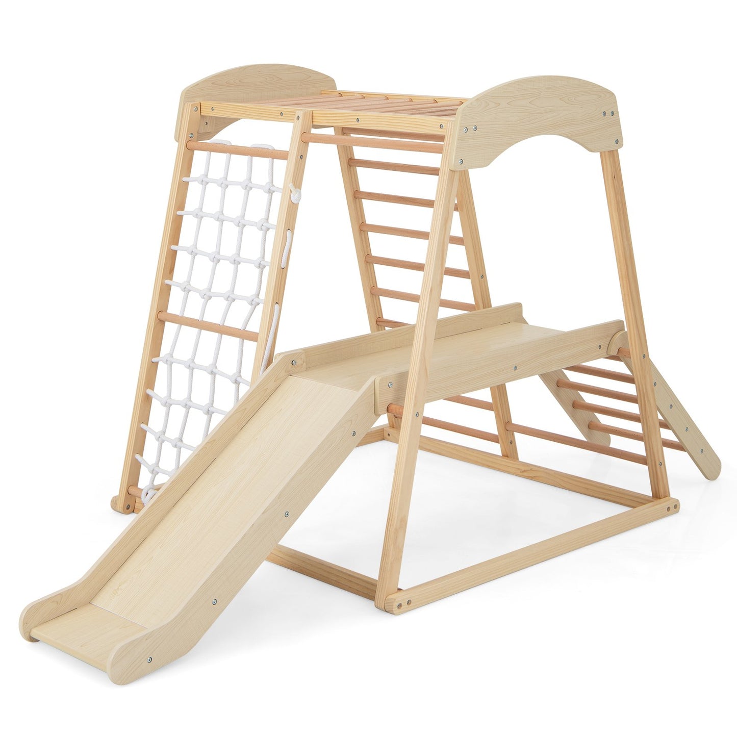 6-in-1 Indoor Jungle Gym Kids Wooden Playground Climber Playset-Multicolor
