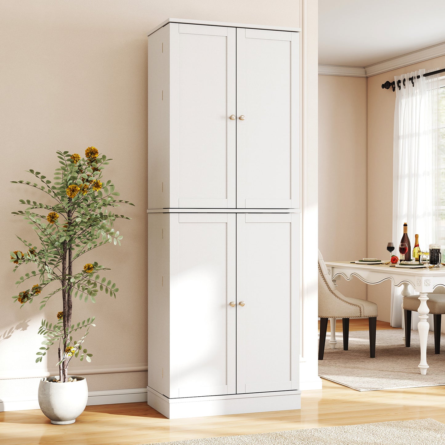 Kitchen Pantry Cabinet Freestanding Tall Buffet Cupboard with Cabinets-White