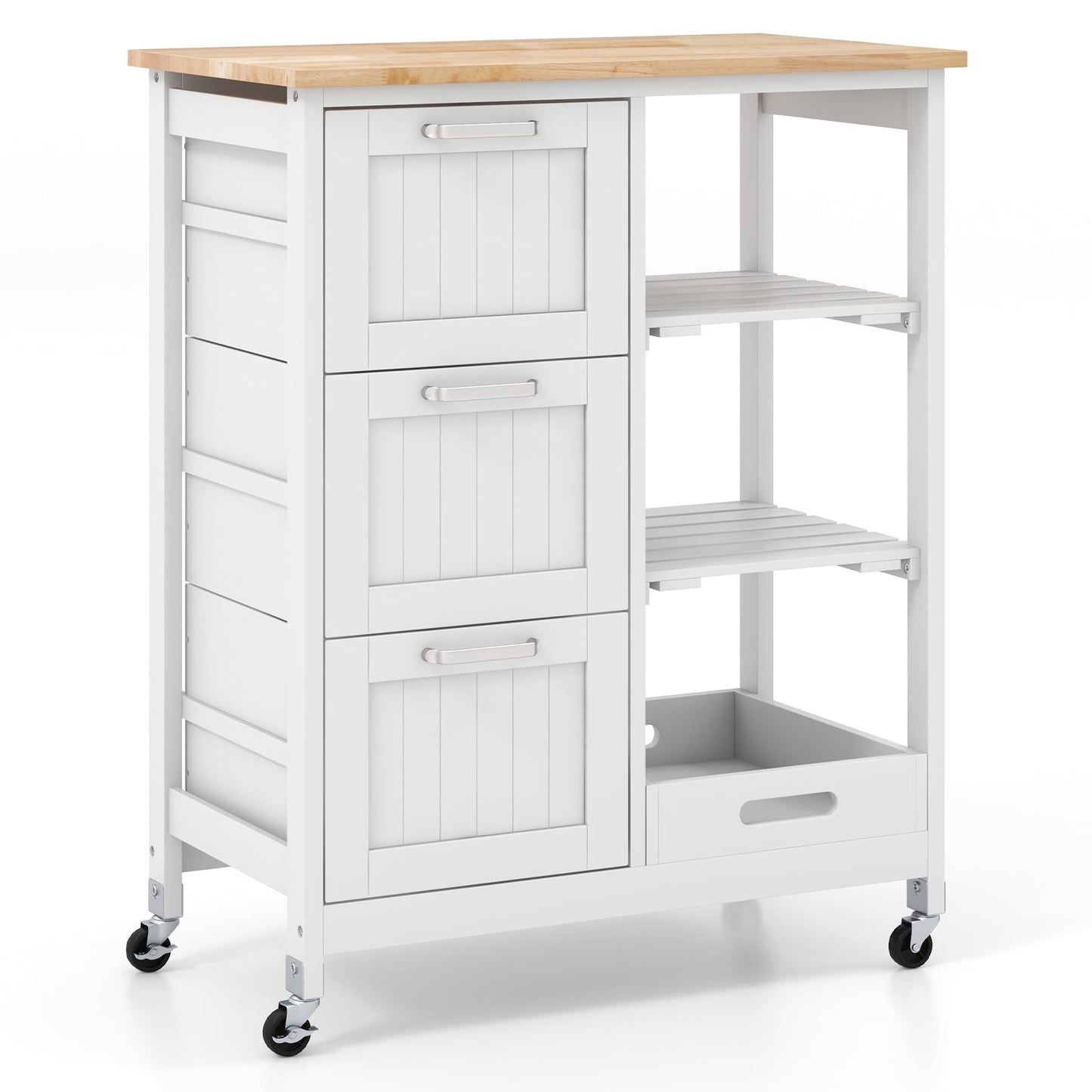 Kitchen Island Rolling Cart Utility Cart on Lockable Wheels with 3 Drawers-Black
