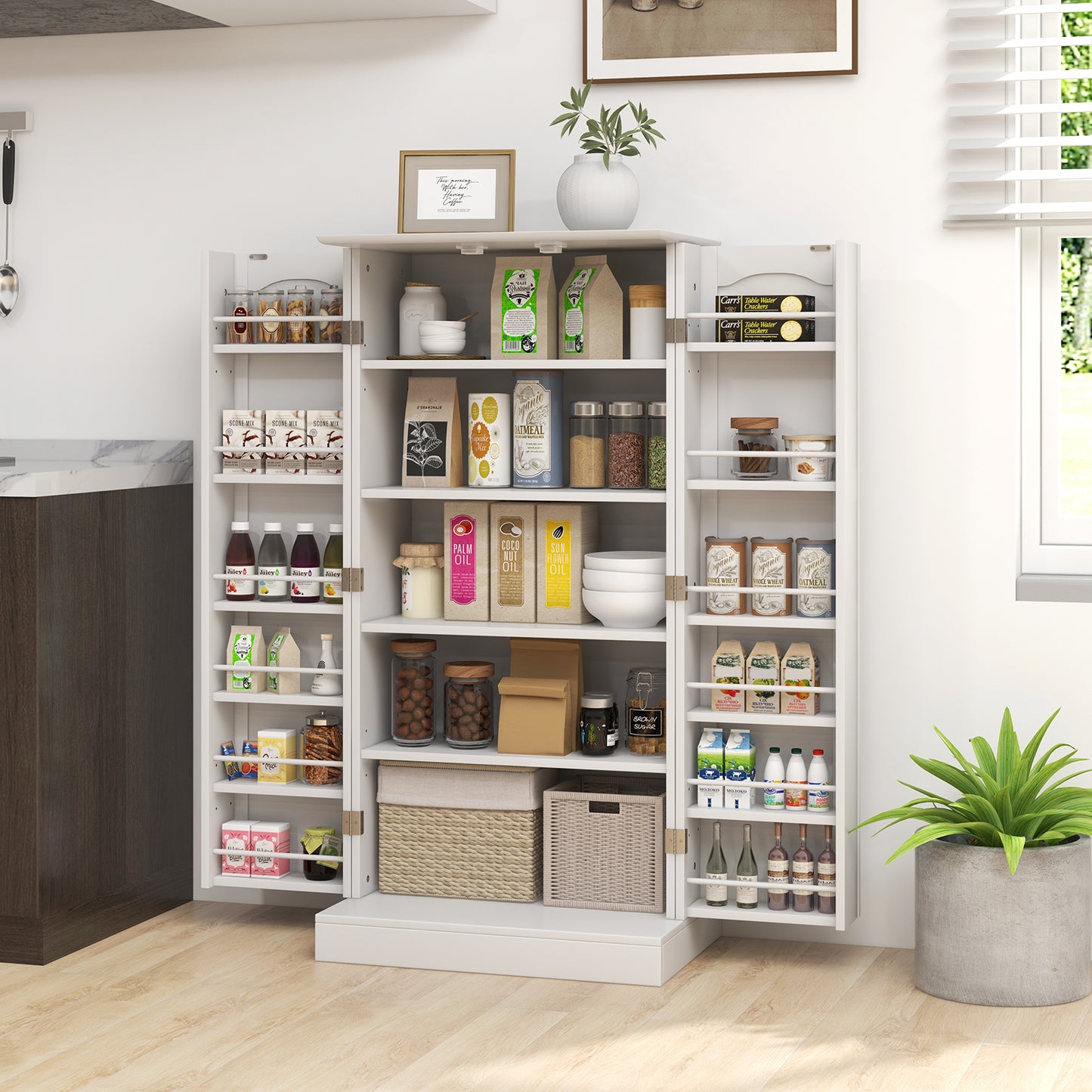 120cm Kitchen Pantry Cabinet with Doors and Adjustable Shelves-Black