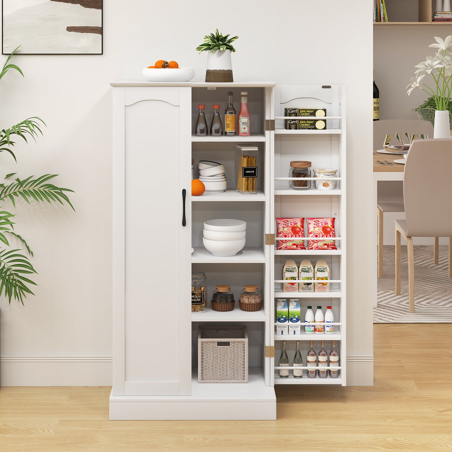 120cm Kitchen Pantry Cabinet with Doors and Adjustable Shelves-Black