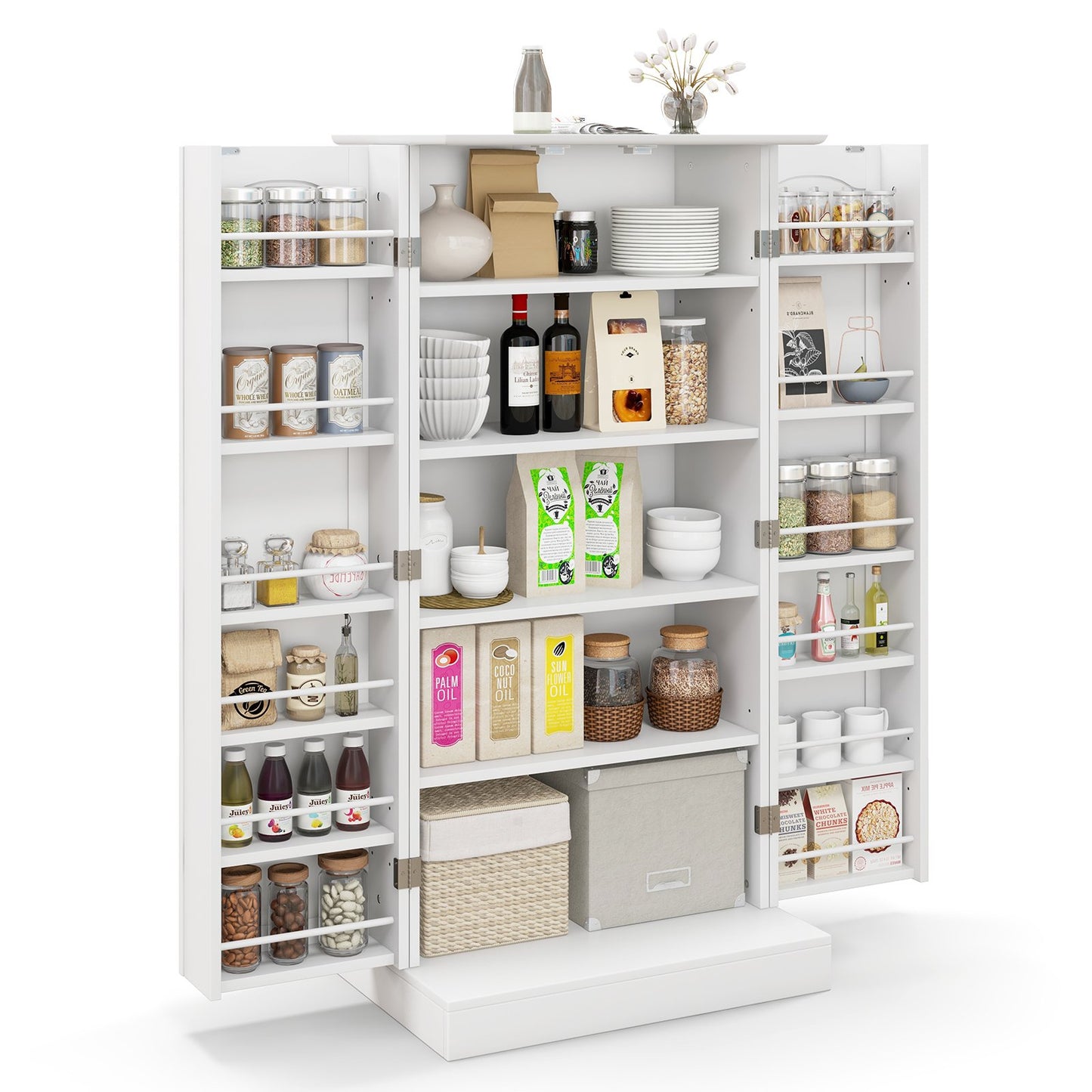 120cm Kitchen Pantry Cabinet with Doors and Adjustable Shelves-Black