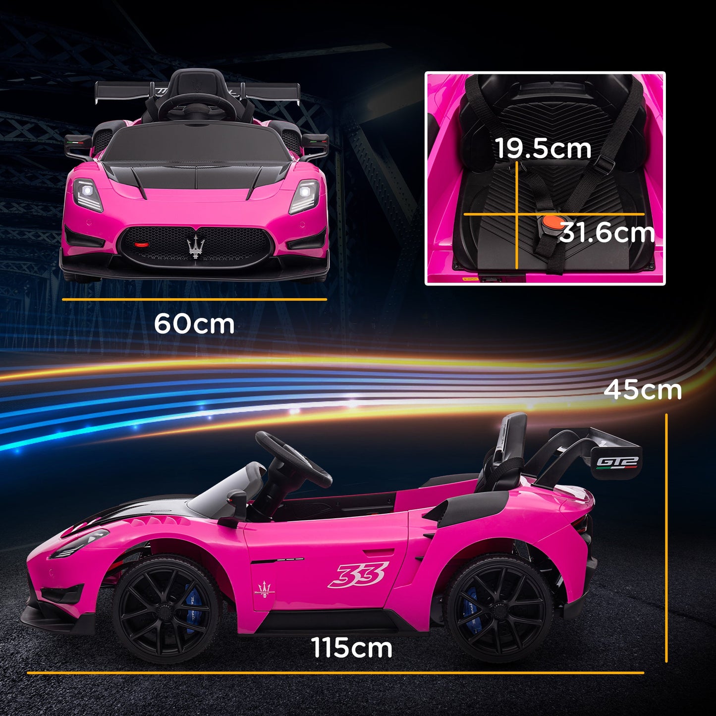 AIYAPLAY Maserati GT2 Licensed 12V Electric Ride on Car w/ Remote