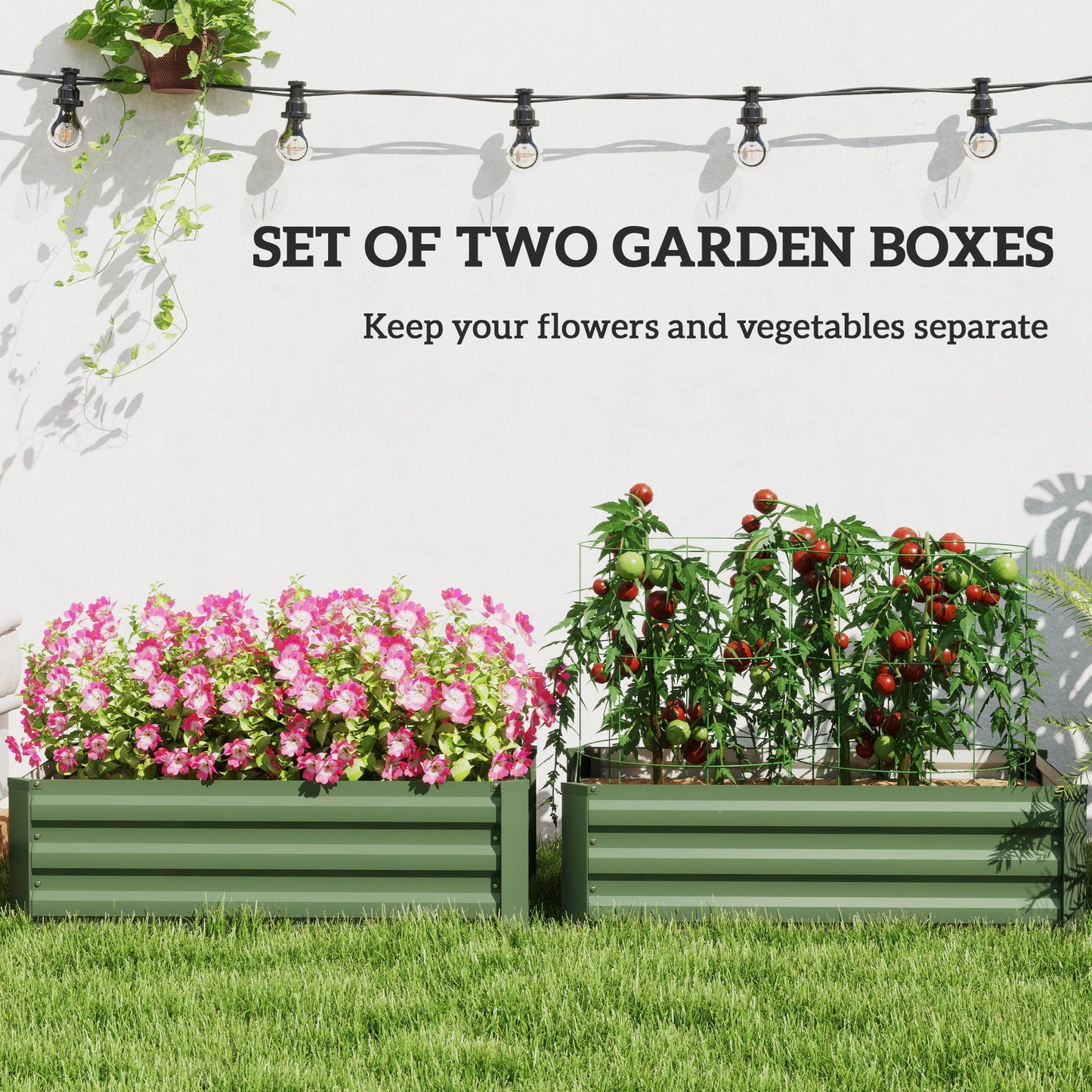 Outsunny Set of 2 Galvanised Raised Garden Bed, Green