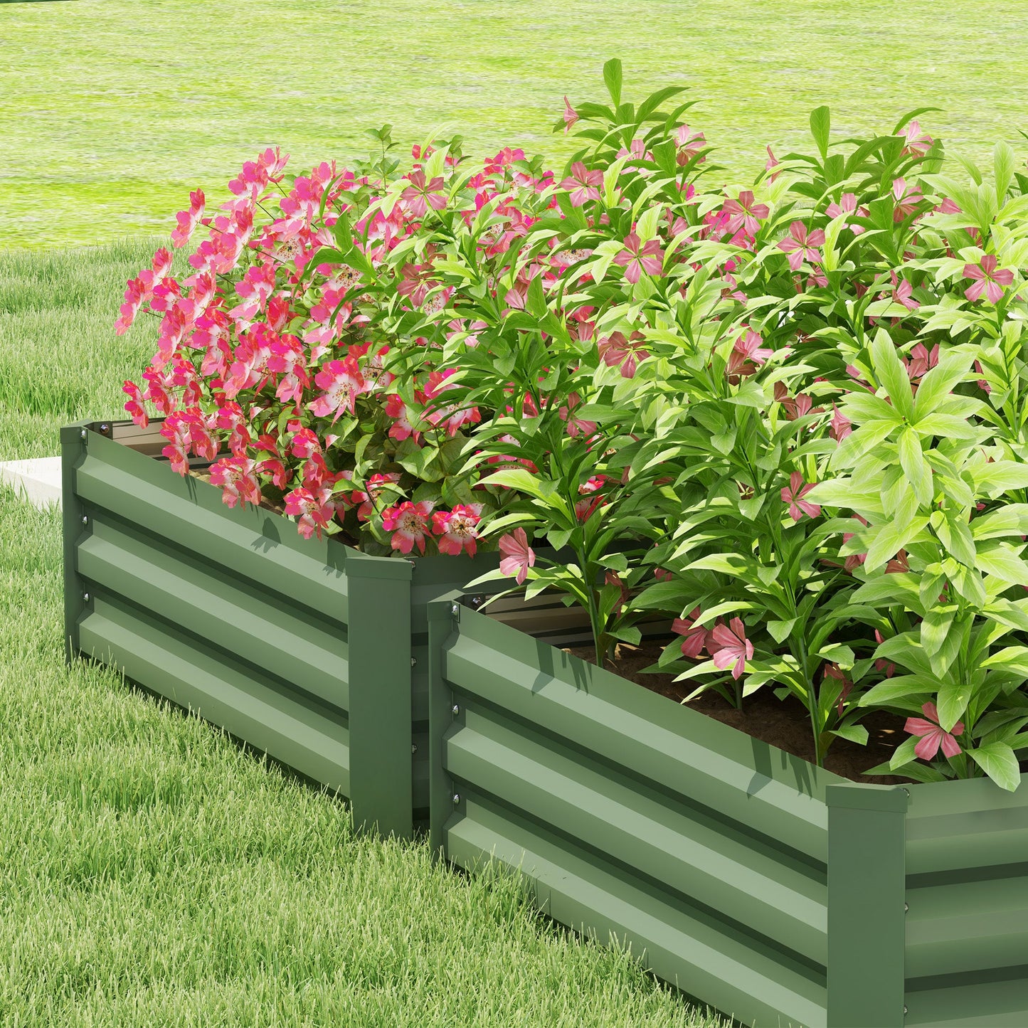 Outsunny Set of 2 Galvanised Raised Garden Bed, Green