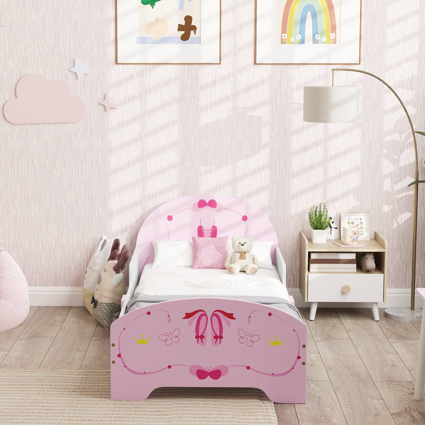 AIYAPLAY Ballet Theme Toddler Bed Frame with Safety Rails, for 3-6 Years