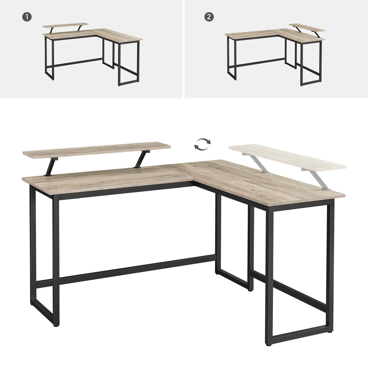 L-Shaped Computer Desk Home Office Corner Workstation with Monitor Stand Modern