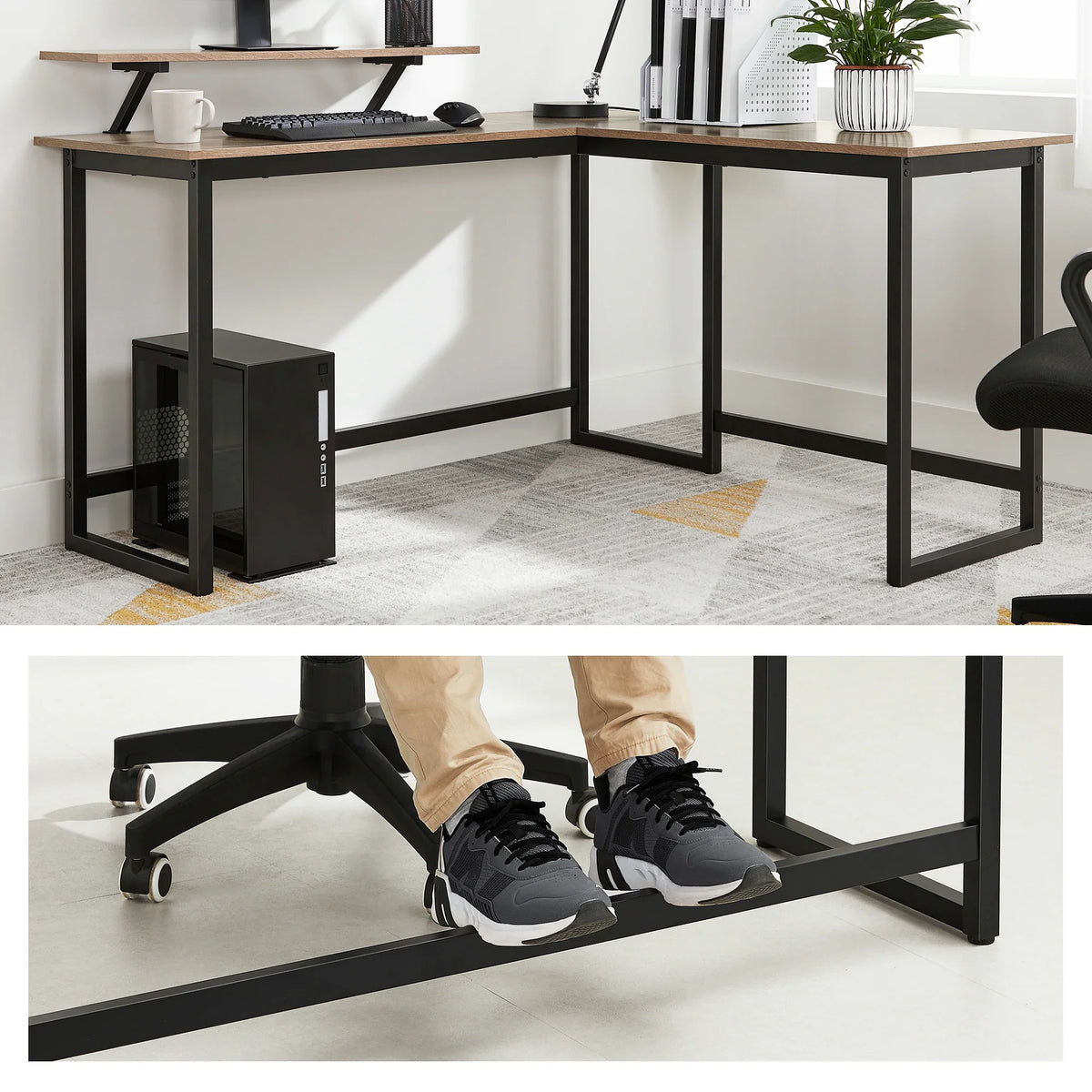 L-Shaped Computer Desk Home Office Corner Workstation with Monitor Stand Modern