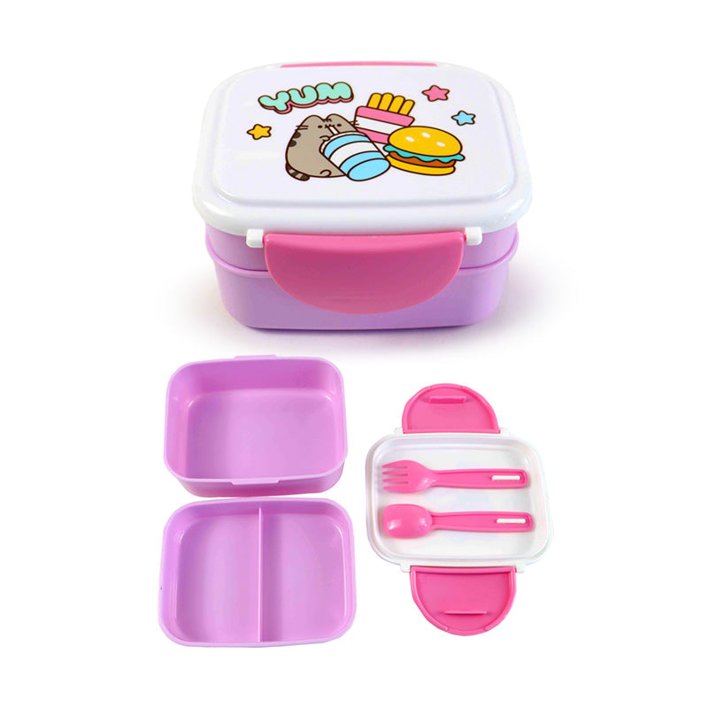 Pusheen the Cat Clip Lock Stacked Bento Lunch Box with Cutlery