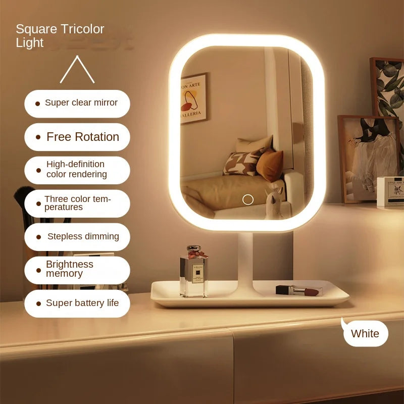 Modern LED Desktop Vanity Mirror – 3 Colour Light Touch Control Makeup Mirror