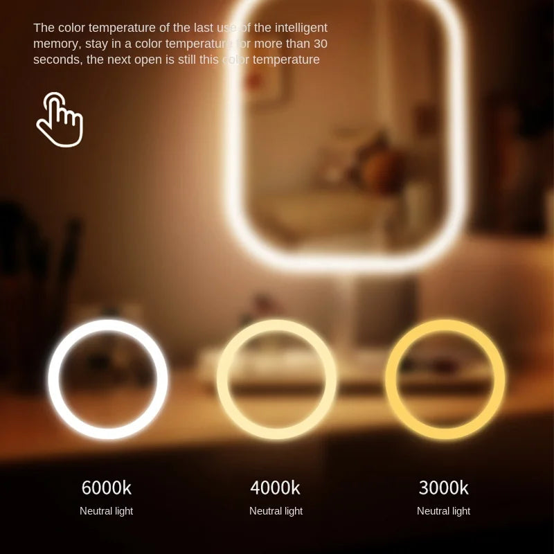 Modern LED Desktop Vanity Mirror – 3 Colour Light Touch Control Makeup Mirror
