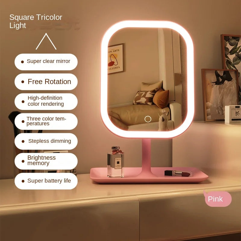 Modern LED Desktop Vanity Mirror – 3 Colour Light Touch Control Makeup Mirror