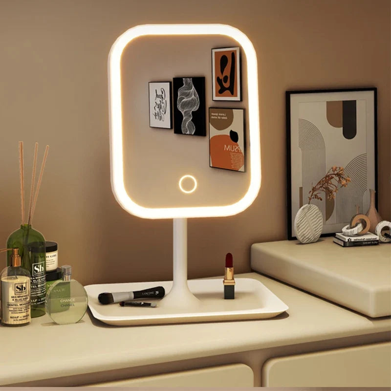 Modern LED Desktop Vanity Mirror – 3 Colour Light Touch Control Makeup Mirror