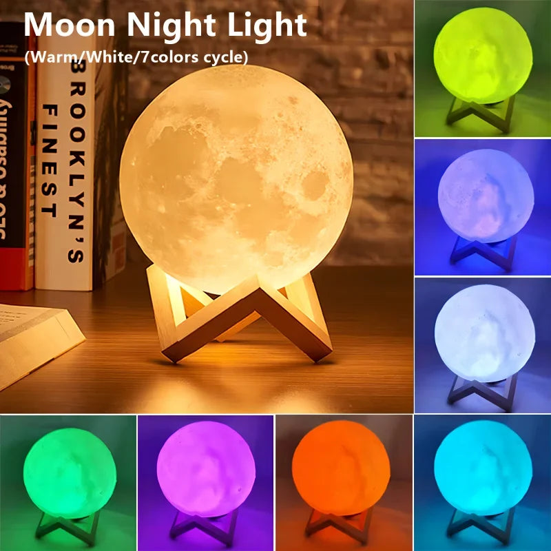 LED Moon Galaxy Night Light - Book Light, Moon Lamp, Bedroom Décor, Indoor Ambient Lighting
