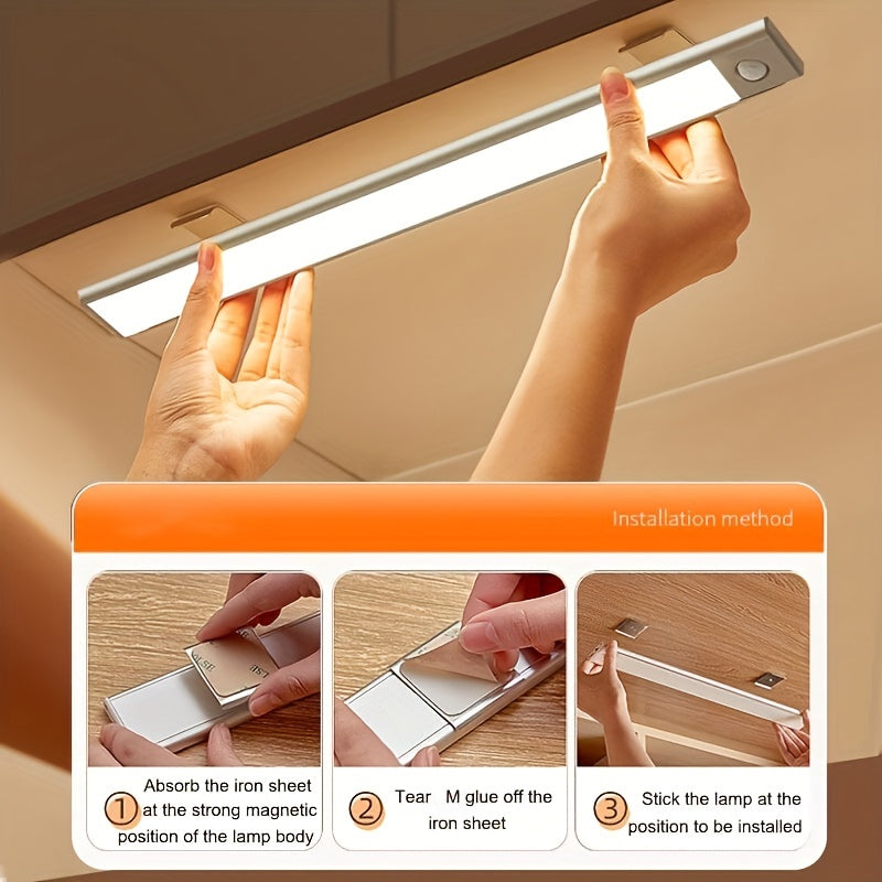 LED Motion Sensor Cabinet Light - USB Rechargeable, Wireless Strip for Cupboard & Kitchen