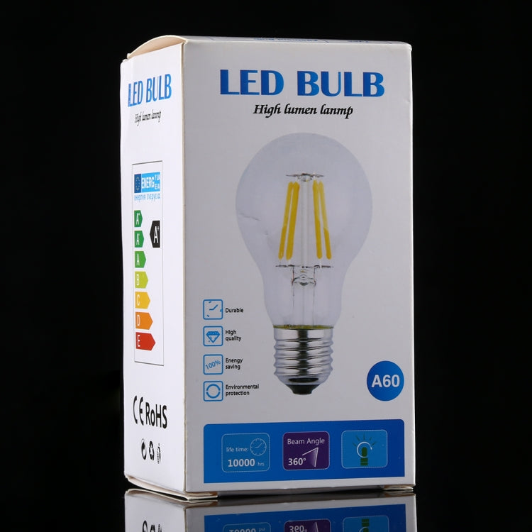 A60 E27 4W 4 LEDs 450 LM Retro Dimming LED Filament Light Bulb Energy Saving Light, AC 220V, 4W Warm White