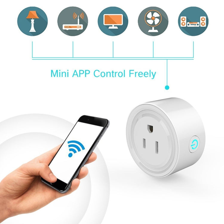 10A Round Shape WiFi Mini Plug APP Remote Control Timing Smart Socket Works with Alexa & Google Home, AC 100-240V, US Plug, 10A US Plug(Round Shape)