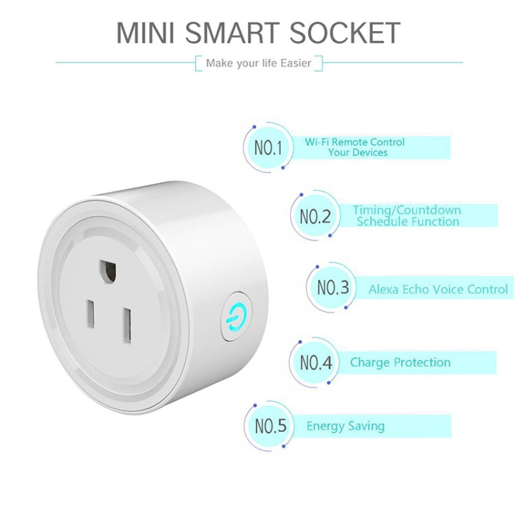 10A Round Shape WiFi Mini Plug APP Remote Control Timing Smart Socket Works with Alexa & Google Home, AC 100-240V, US Plug, 10A US Plug(Round Shape)