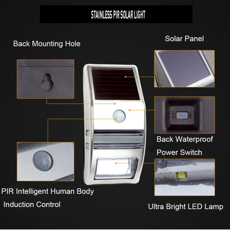 LAMPZOOE CL-102 0.2W White Light PIR Sensor Solar Light , 80 LM 6000-6500K Outdoor Wall Light with 5V 0.5W Solar Panel(Black)