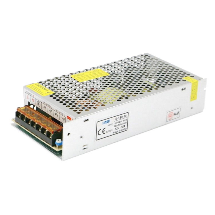 SOMPOM S-180-12 180W 12V 15A Iron Shell Driver LED Light Strip Lighting Monitor Power Supply, 180W 15A