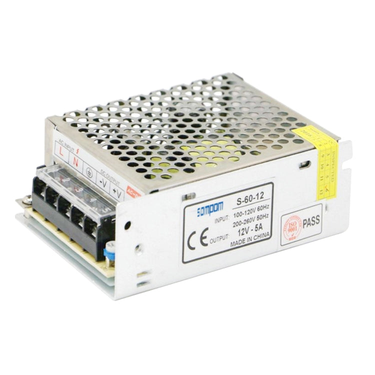SOMPOM S-60-12 60W 12V 5A Iron Shell Driver LED Light Strip Lighting Monitor Power Supply