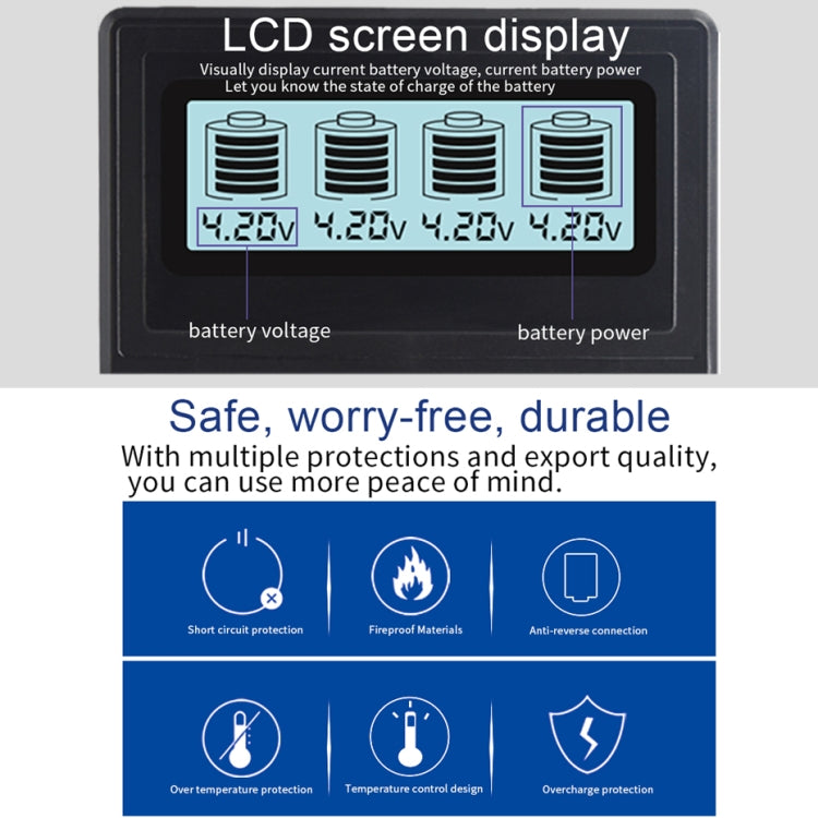 Micro USB 4 Slot Battery Charger for 3.7V Lithium-ion Battery, with LCD Display