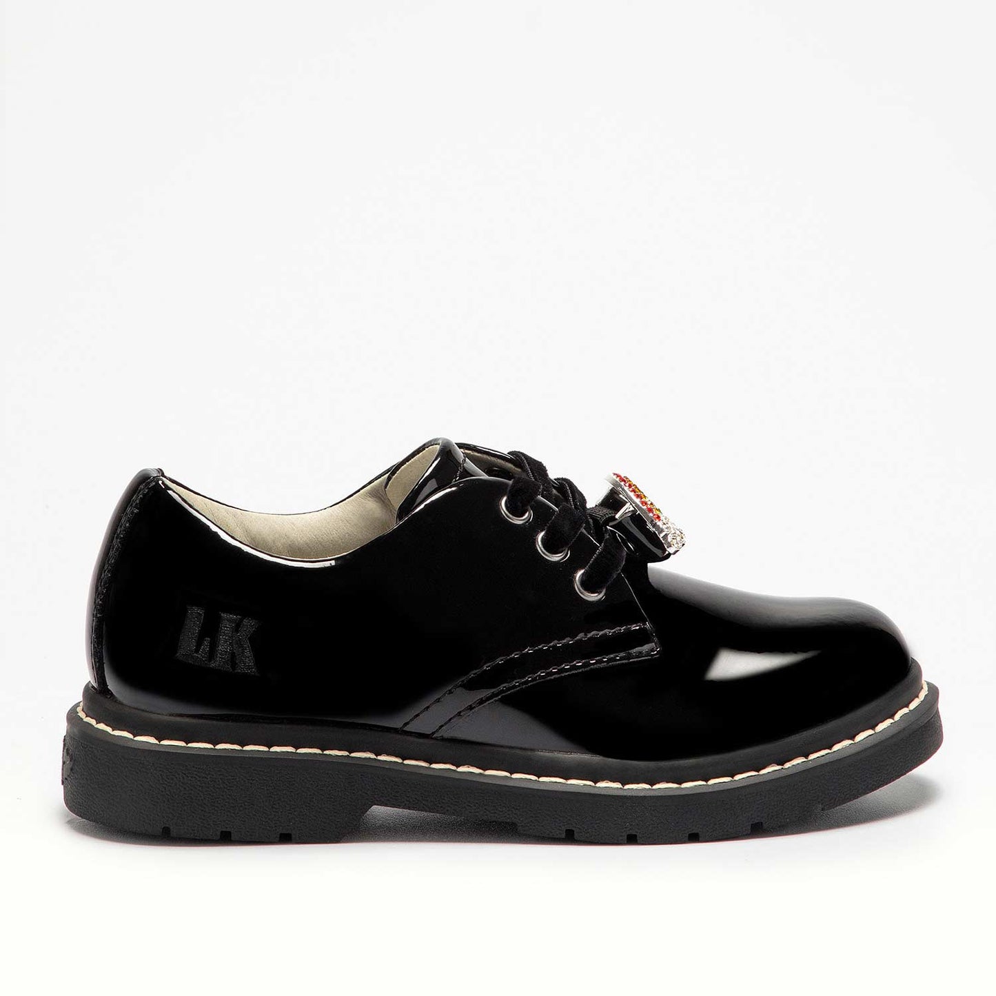 Lelli Kelly Leah Chunky  Lace Up School Shoes Patent Miss LK - NO RAINBOW CHARM