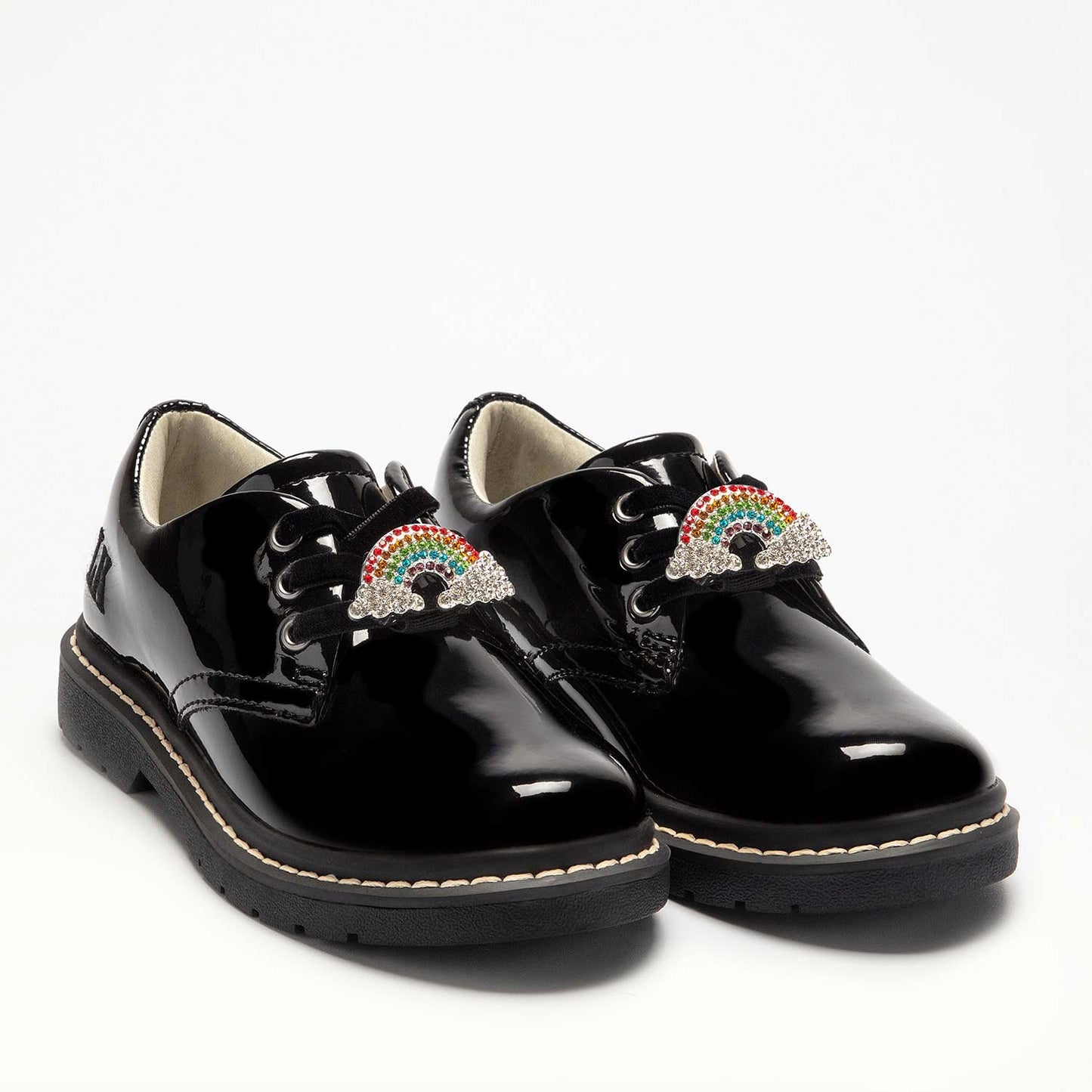 Lelli Kelly Leah Chunky  Lace Up School Shoes Patent Miss LK - NO RAINBOW CHARM
