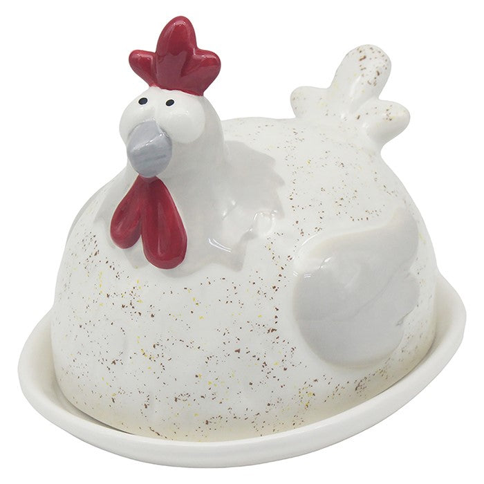 Happy Speckle Hen Butter Dish