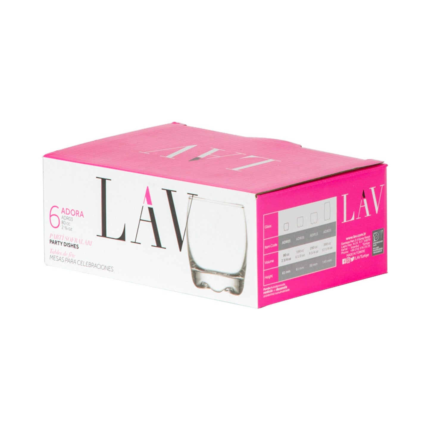 80ml Adora Premium Shot Glasses - Pack of Six