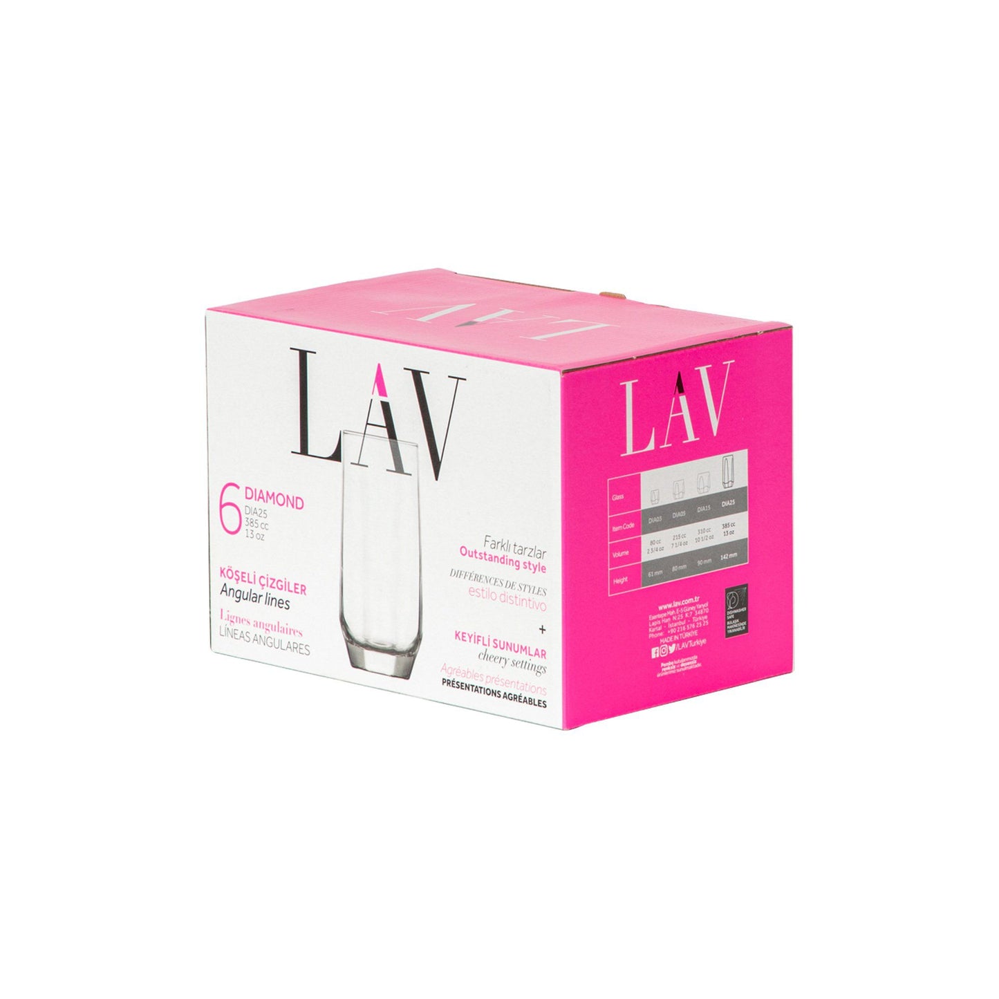 385ml Diamond Highball Glasses - Pack of Six