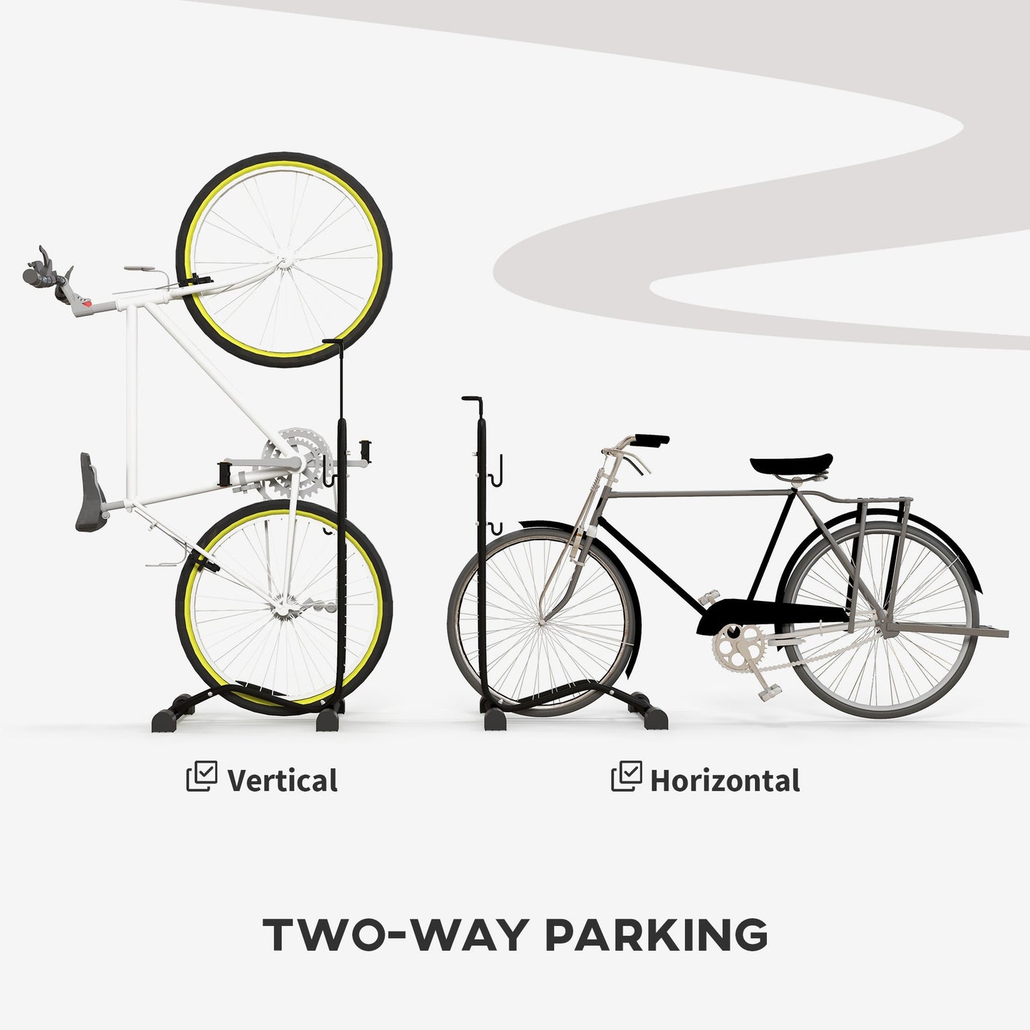 SPORTNOW Vertical & Horizontal Bike Rack Fits 6"-28" and 700c Bikes, Black