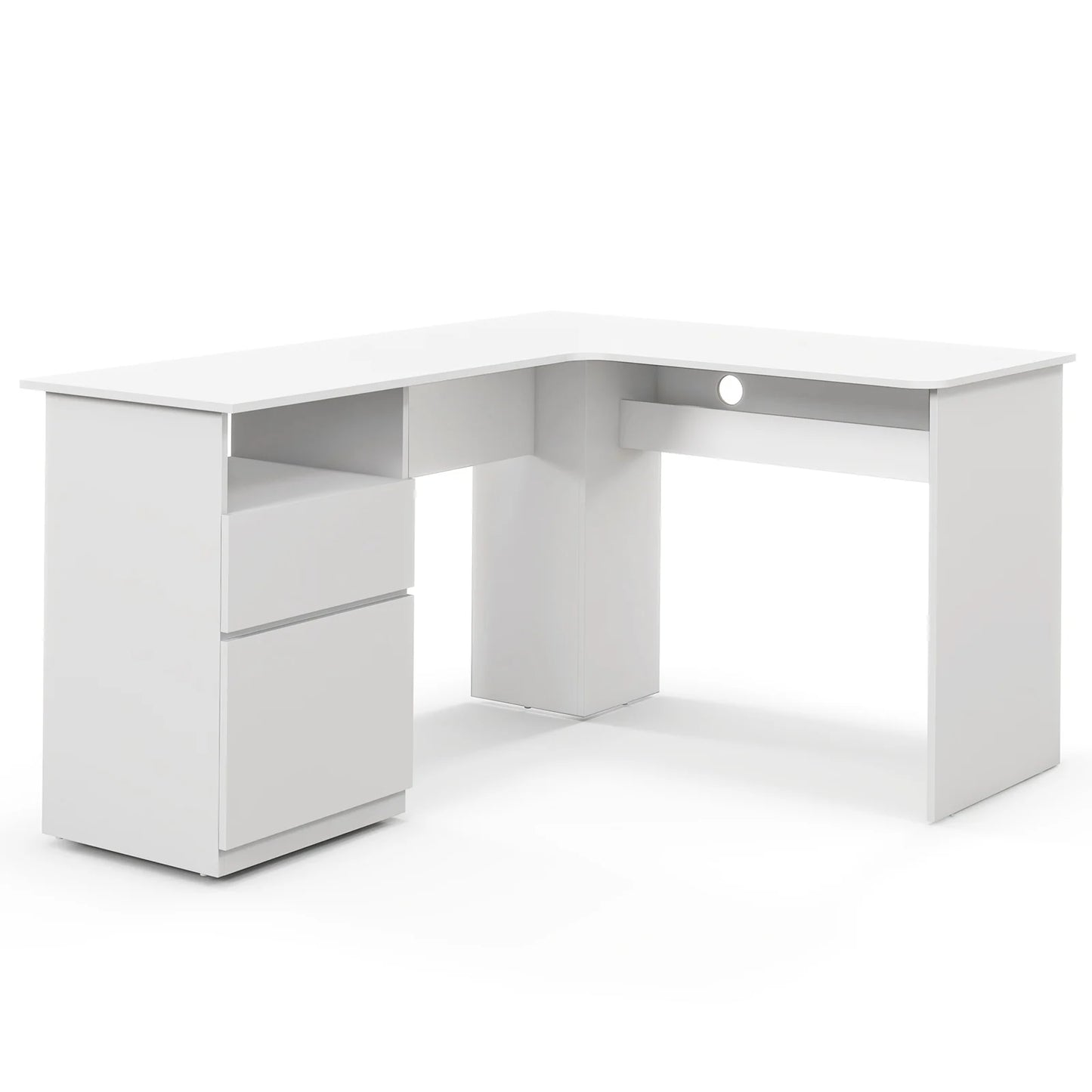 L Shaped Computer Desk with Letter File Drawer and Open Compartment-Walnut