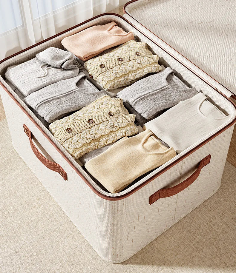 Large Beige Storage Box with Lid Heavy Duty Zip Organiser Clothes Toys Blankets