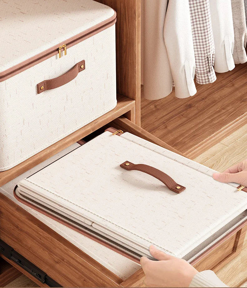 Large Beige Storage Box with Lid Heavy Duty Zip Organiser Clothes Toys Blankets