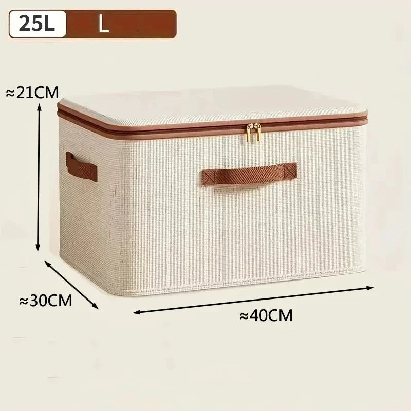 Large Beige Storage Box with Lid Heavy Duty Zip Organiser Clothes Toys Blankets