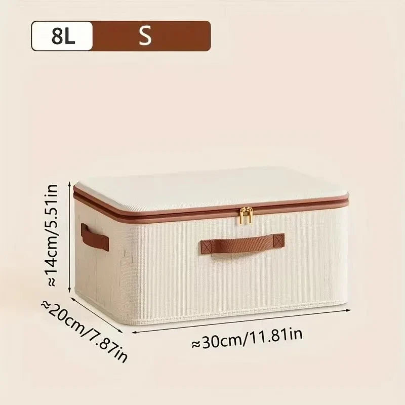 Large Beige Storage Box with Lid Heavy Duty Zip Organiser Clothes Toys Blankets