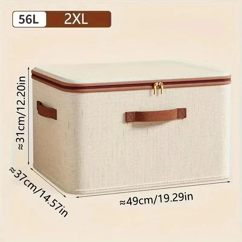 Large Beige Storage Box with Lid Heavy Duty Zip Organiser Clothes Toys Blankets