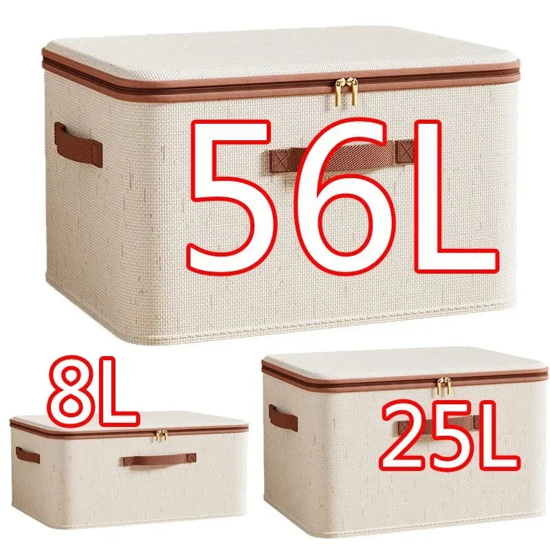 Large Beige Storage Box with Lid Heavy Duty Zip Organiser Clothes Toys Blankets