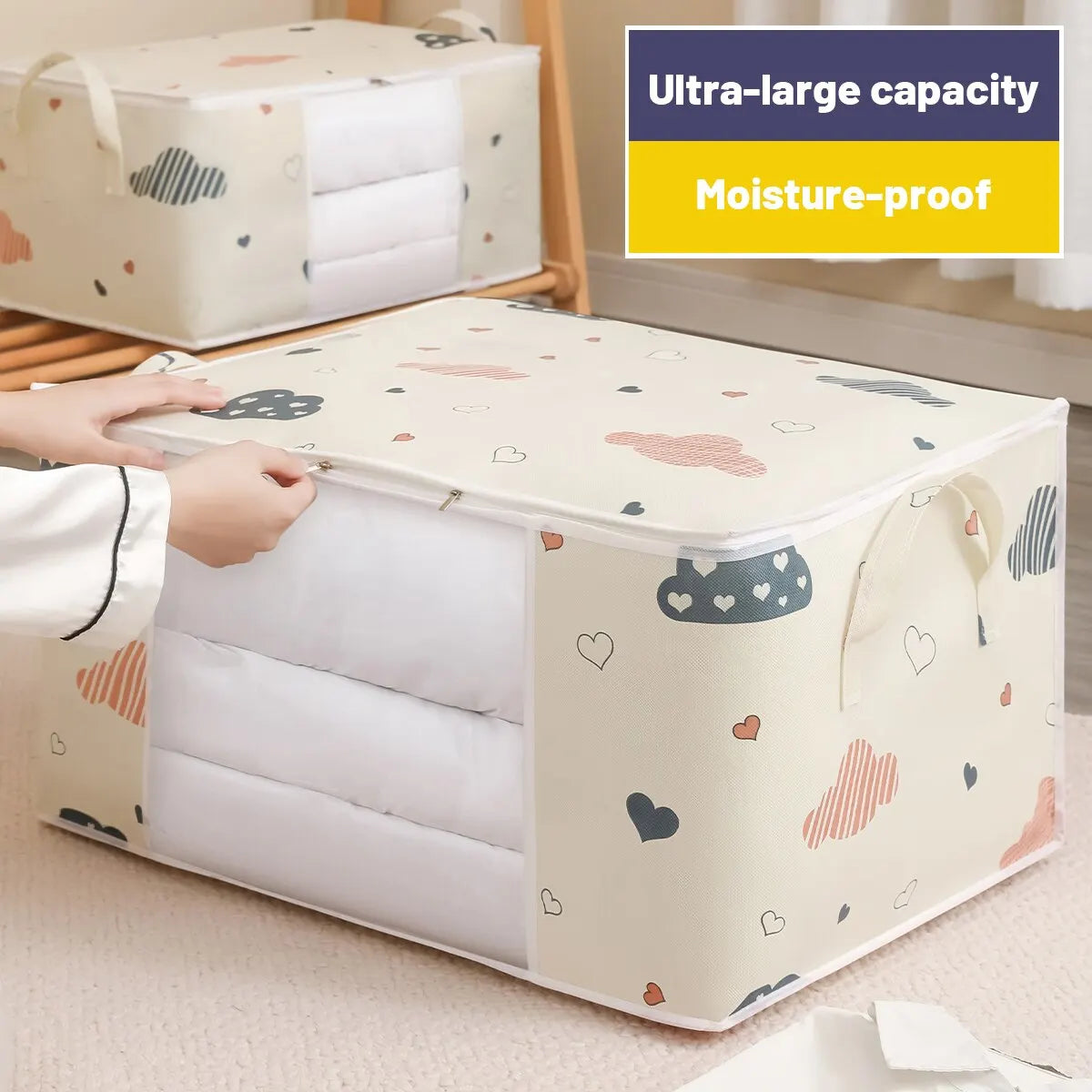 Large Capacity Foldable Clothes Storage Bag Organizer - Ideal for Blankets, Bedding and Seasonal Storage