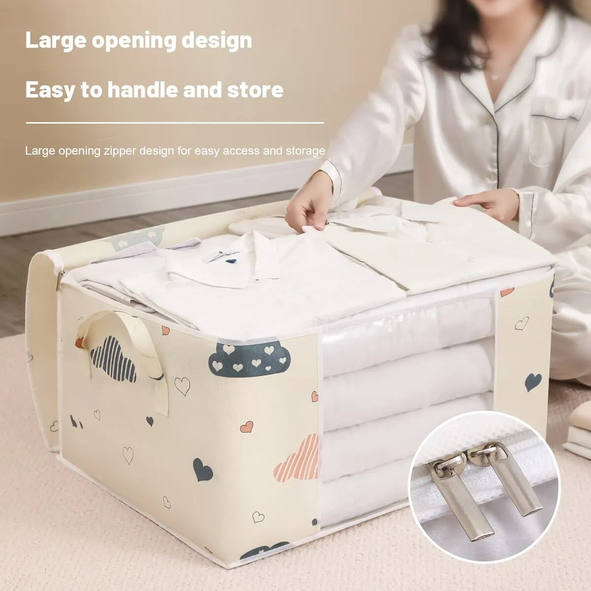 Large Capacity Foldable Clothes Storage Bag Organizer - Ideal for Blankets, Bedding and Seasonal Storage
