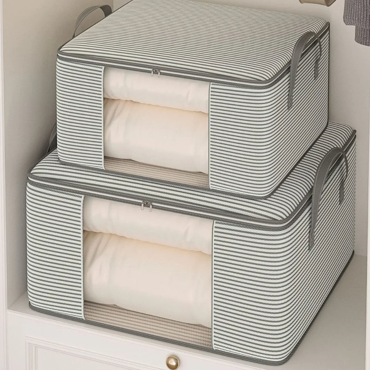 Large Thickened Beige/Grey Clothes & Quilt Storage Bag Foldable Box Organiser